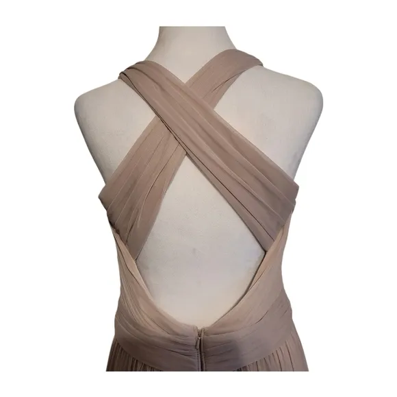 Davids Bridal Criss-Cross Ruched Bust Empire Waist Long Formal Dress Sz 10 EUC
