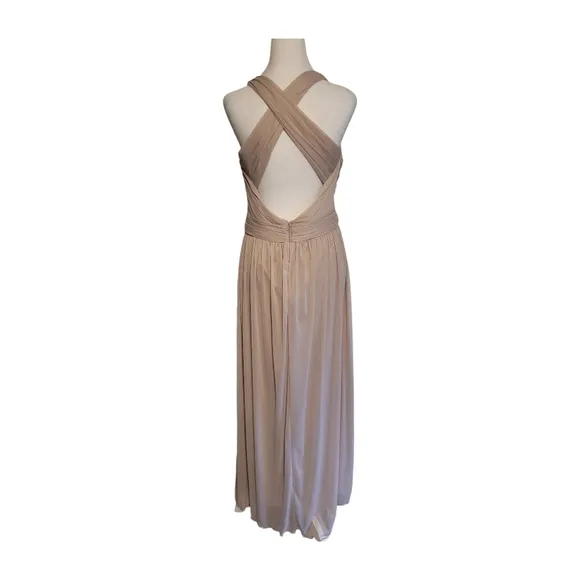Davids Bridal Criss-Cross Ruched Bust Empire Waist Long Formal Dress Sz 10 EUC