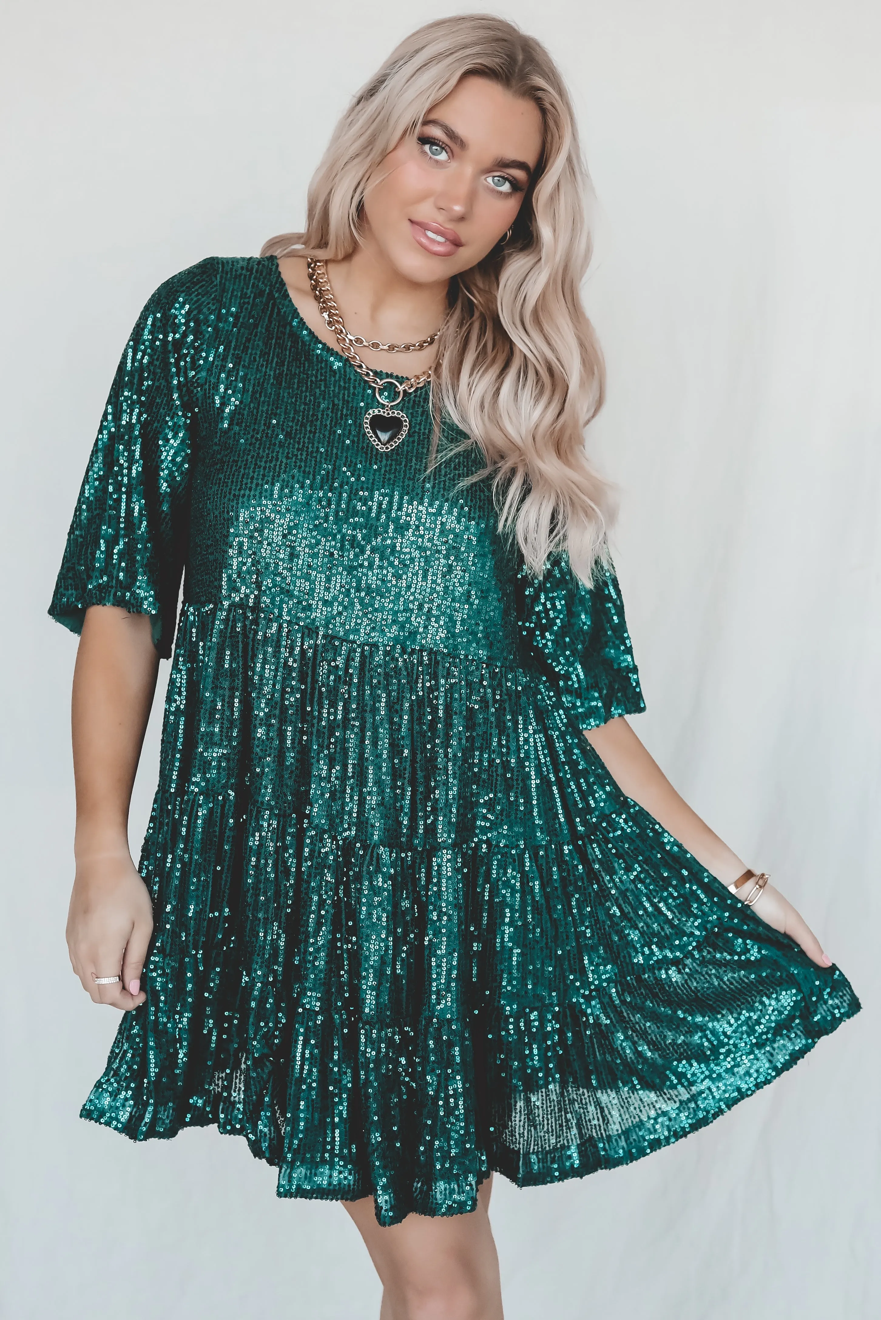 DEAL My Queen Sequin Green Babydoll Dress