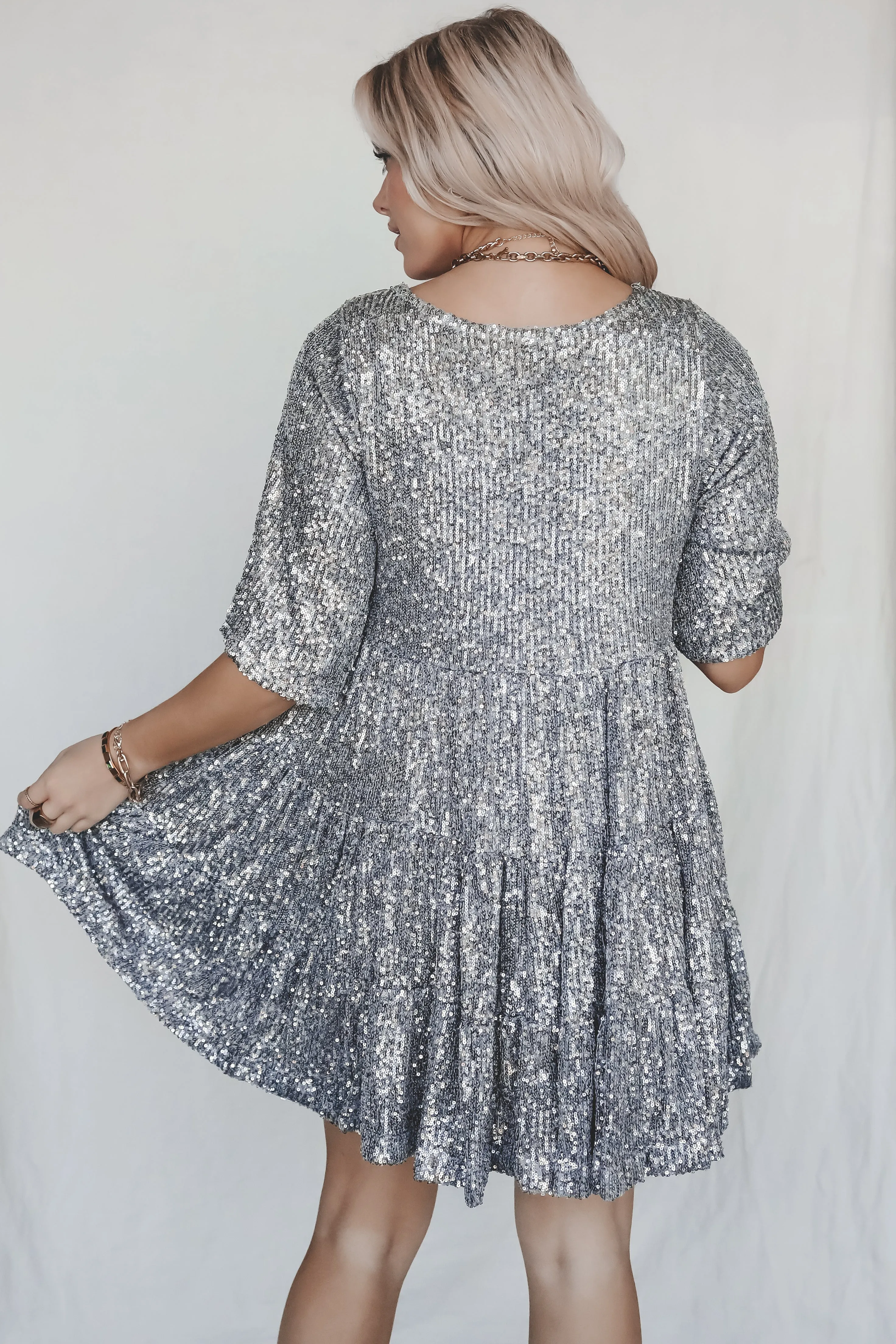 DEAL My Queen Sequin Silver Babydoll Dress