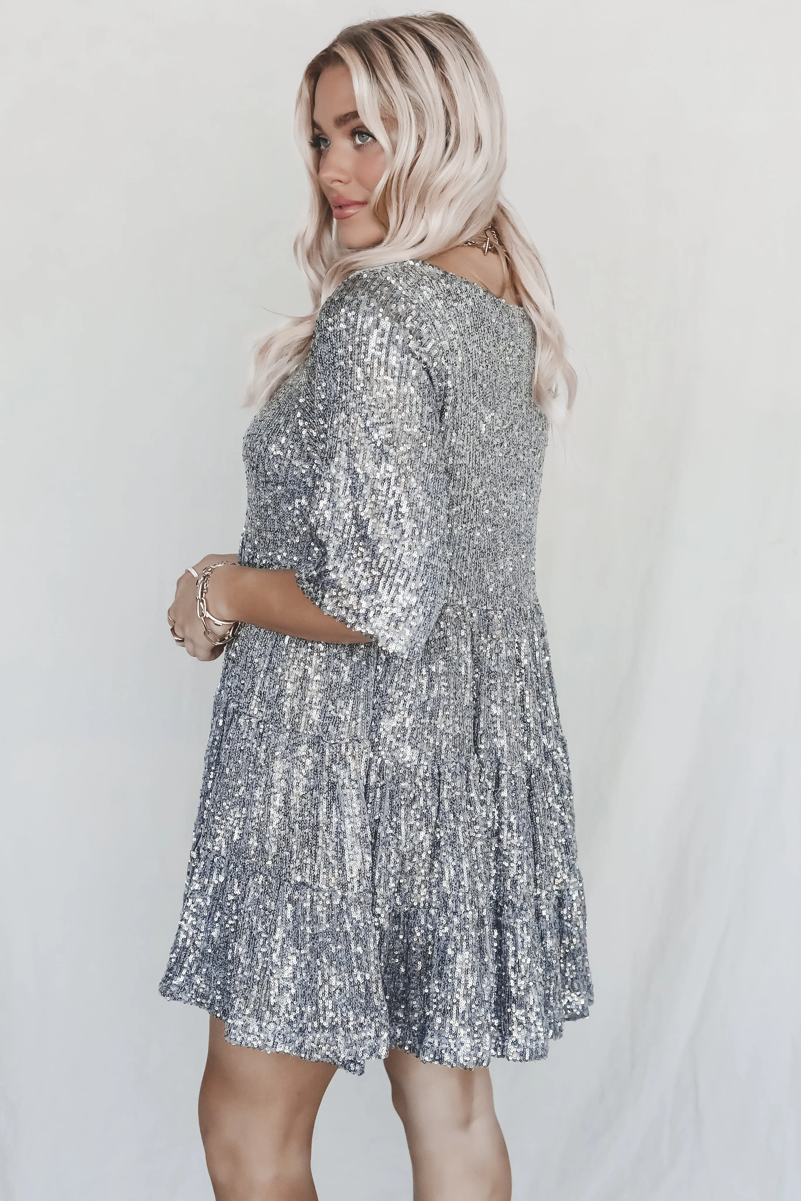 DEAL My Queen Sequin Silver Babydoll Dress