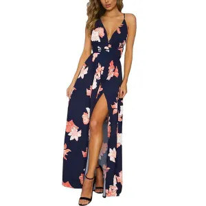Deep v neck backless long dress
