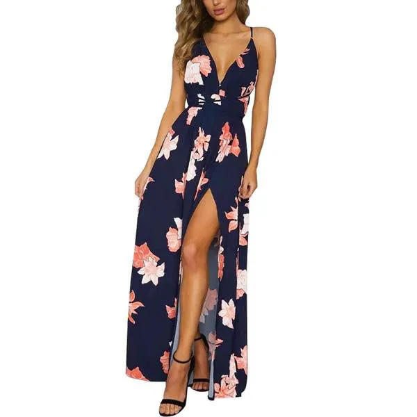 Deep v neck backless long dress