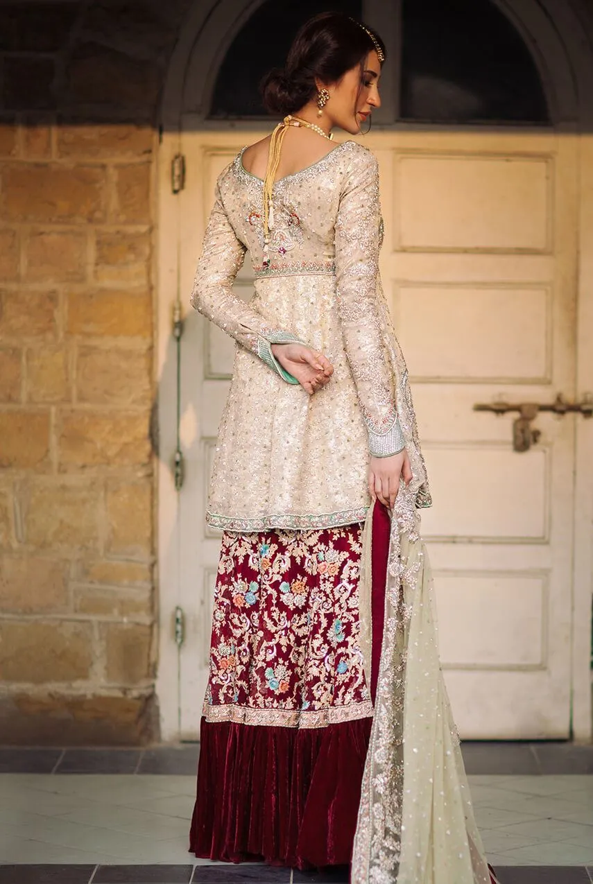 Designer plazoo dress with open shirt in maroon color # B3328
