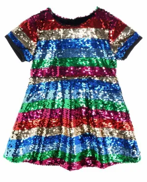 Doe a Dear Rainbow Stripe Sequin Dress