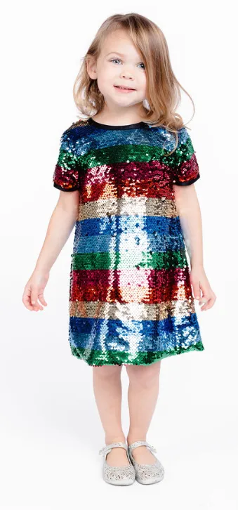 Doe a Dear Rainbow Stripe Sequin Dress