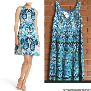 🦚DONNA MORGAN🦚IKAT PRINTED FIT AND FLARE DRESS🦚