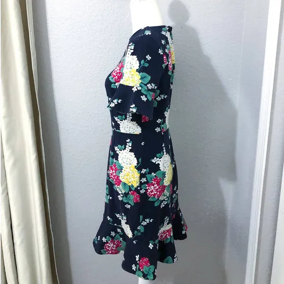 Draper James Hydrangea Row Floral Peplum Knit Ruffle Dress Size Small