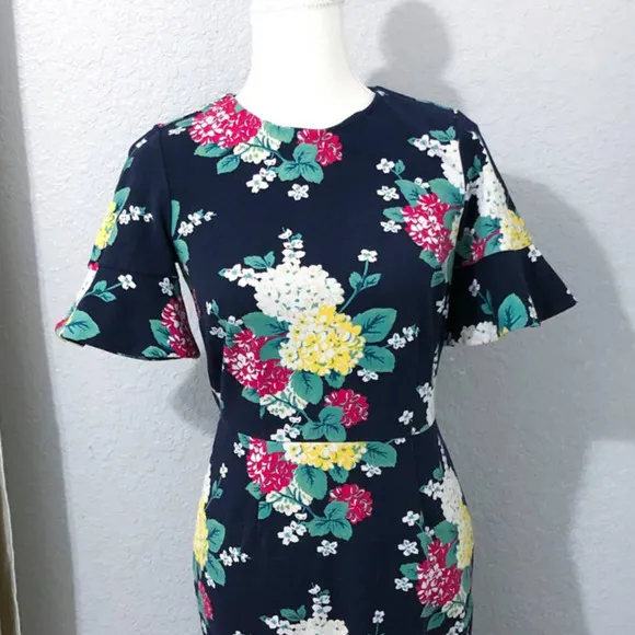 Draper James Hydrangea Row Floral Peplum Knit Ruffle Dress Size Small