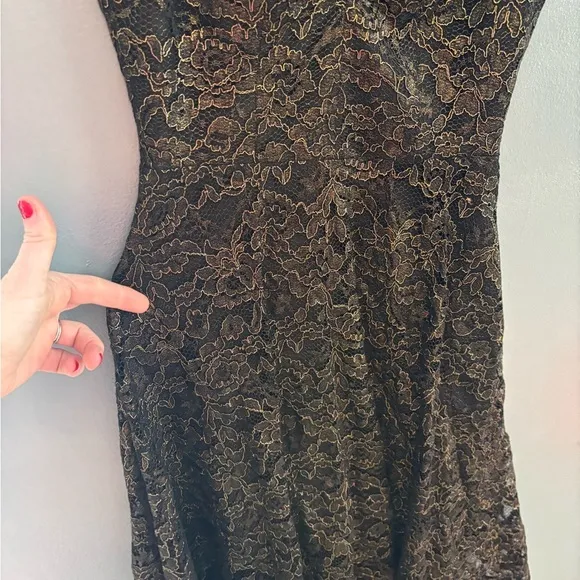 Dress the Population Gold and Black Floral Lace Formal Dress