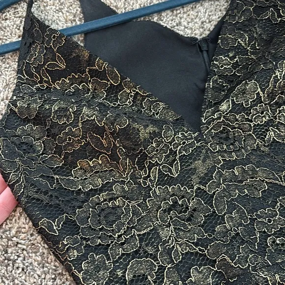 Dress the Population Gold and Black Floral Lace Formal Dress
