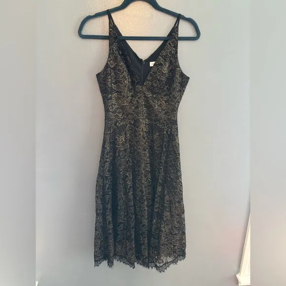 Dress the Population Gold and Black Floral Lace Formal Dress