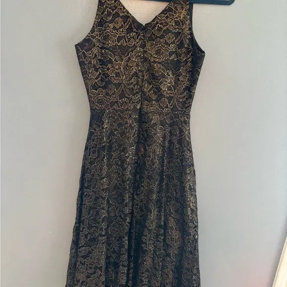 Dress the Population Gold and Black Floral Lace Formal Dress