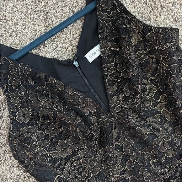 Dress the Population Gold and Black Floral Lace Formal Dress