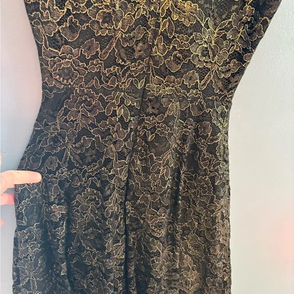 Dress the Population Gold and Black Floral Lace Formal Dress
