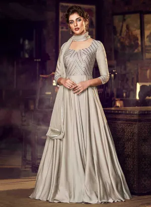 Dusty Cream Embroidered Anarkali Style Gown