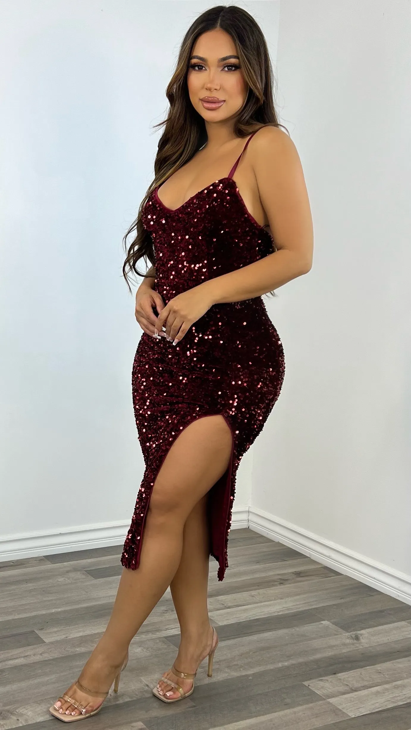 Eartha Sequin Dress-(Port)
