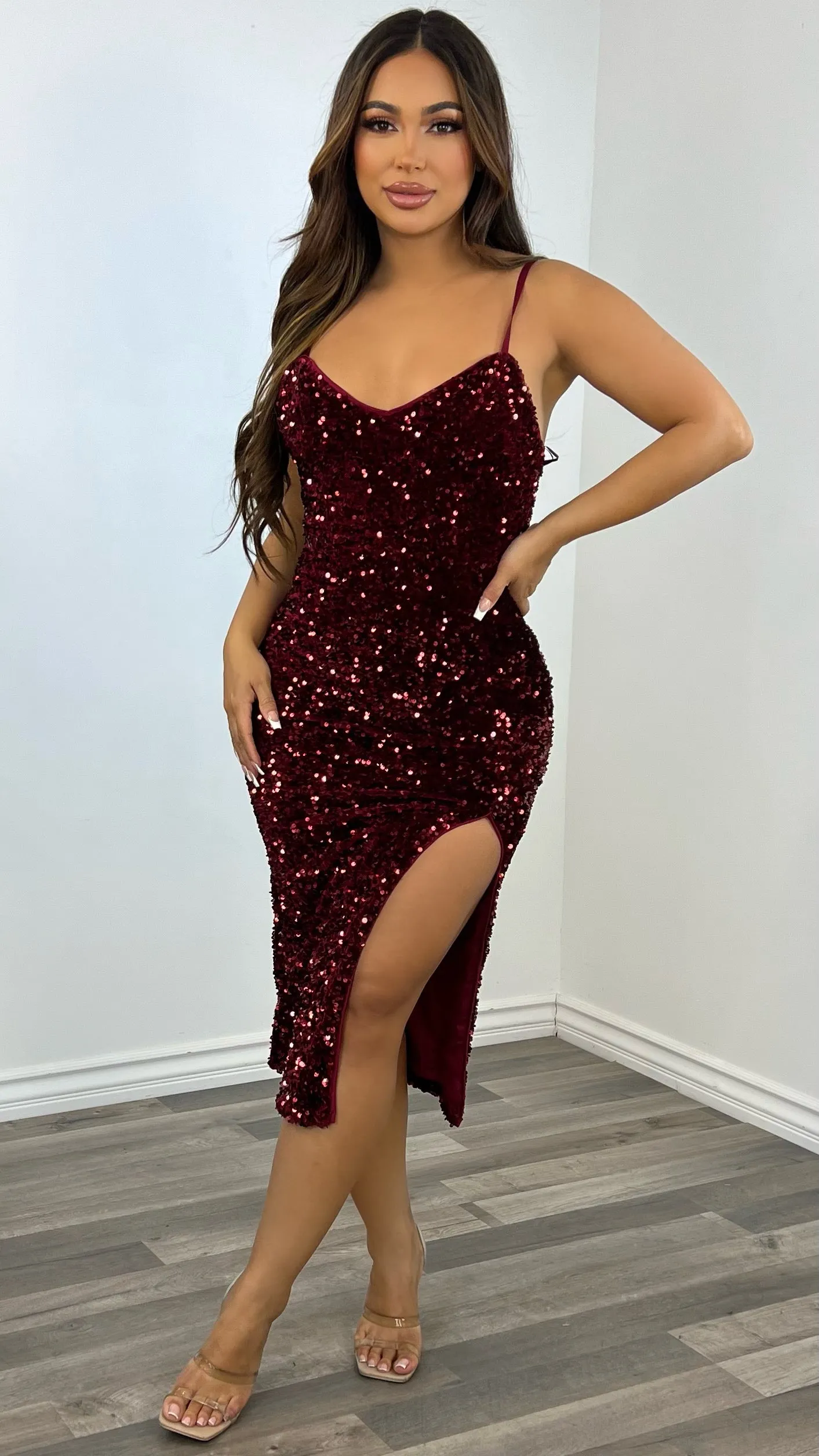 Eartha Sequin Dress-(Port)