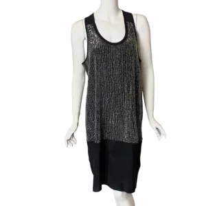 Eileen Fisher 100% Silk U-Neck Sequin Rivulet Black Cocktail Dress- Size Medium