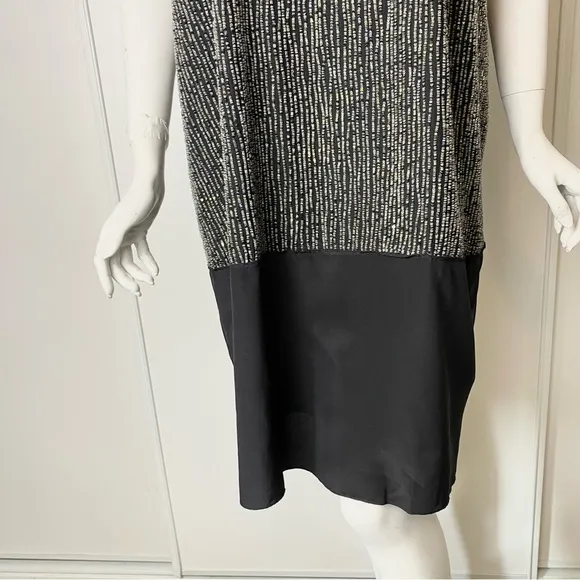 Eileen Fisher 100% Silk U-Neck Sequin Rivulet Black Cocktail Dress- Size Medium
