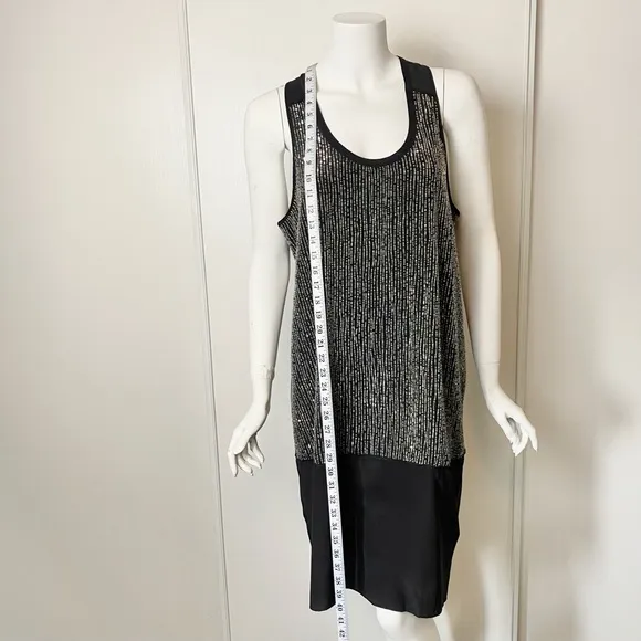 Eileen Fisher 100% Silk U-Neck Sequin Rivulet Black Cocktail Dress- Size Medium