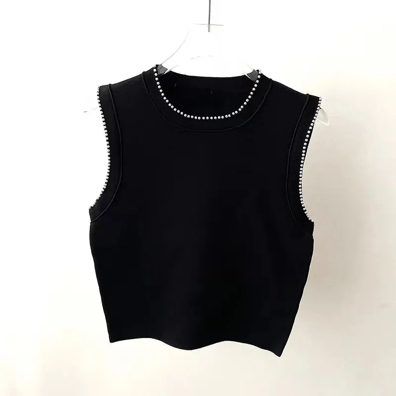 Elegant Pearl-Decorated Knitted Long Dress