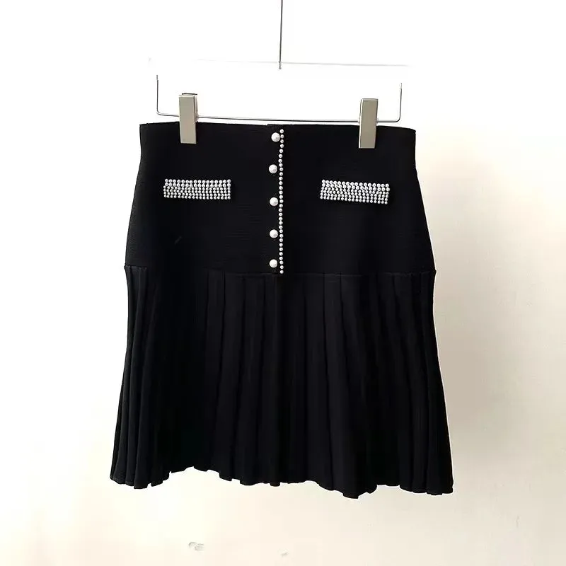 Elegant Pearl-Decorated Knitted Long Dress