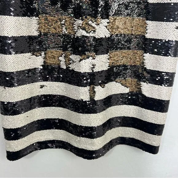 Eliza J Sequin Striped Shift Cocktail Gold Black Reversible Sequin Dress Size 8