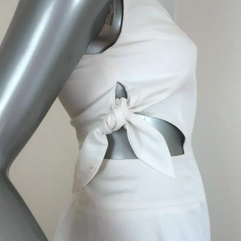 Ellery Voyage Peplum Dress White Cotton Size 2 Sleeveless Cutout-Side Maxi NEW