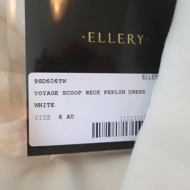 Ellery Voyage Peplum Dress White Cotton Size 2 Sleeveless Cutout-Side Maxi NEW