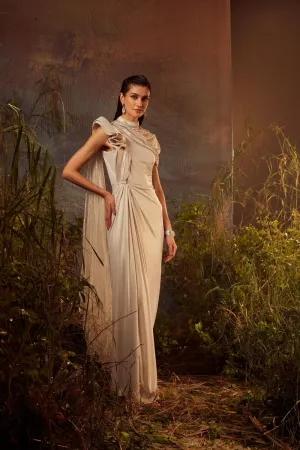Embroidered cape with drape saree gown set