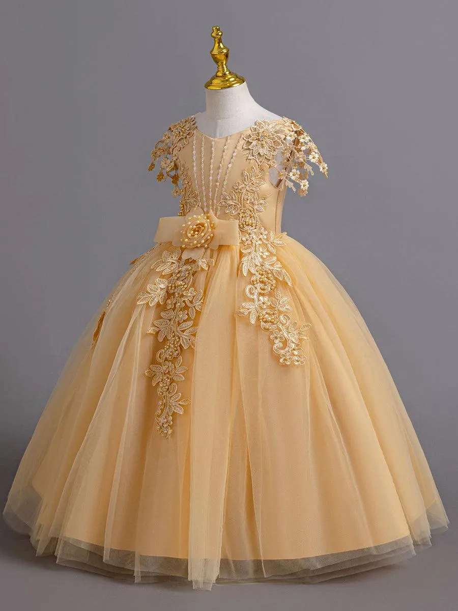 Embroidered Mesh Floral A-line Princess Girl Dress MKD1003
