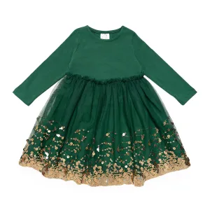 Emerald Sequin Christmas Long Sleeve Tutu Dress - Holiday
