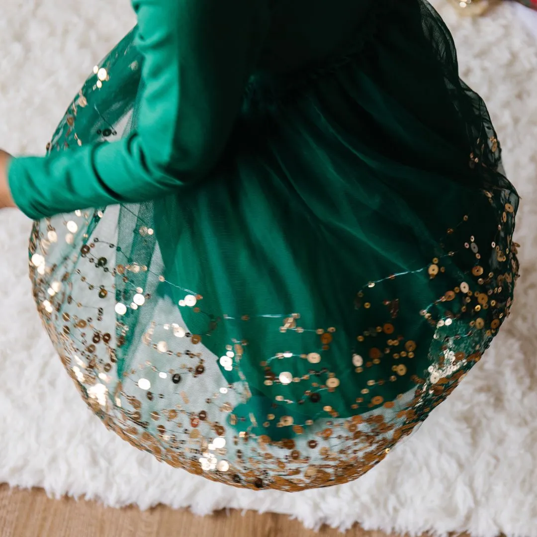 Emerald Sequin Christmas Long Sleeve Tutu Dress - Holiday