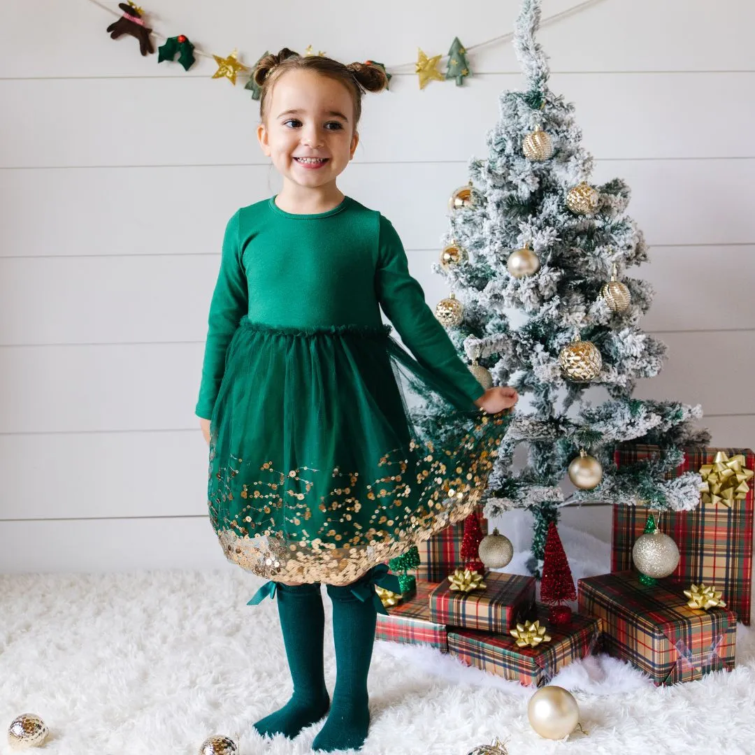 Emerald Sequin Christmas Long Sleeve Tutu Dress - Holiday