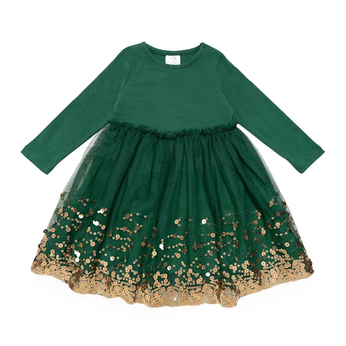Emerald Sequin Christmas Long Sleeve Tutu Dress - Holiday