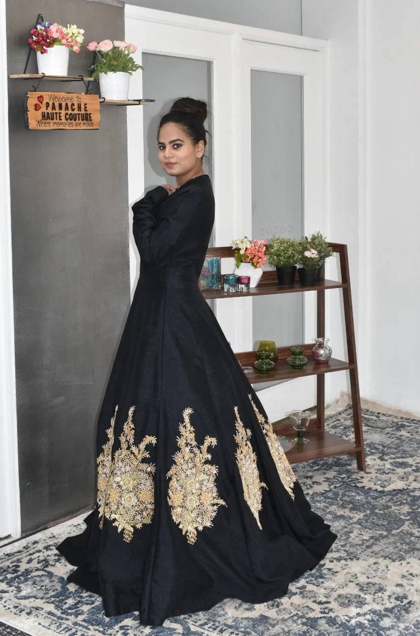 Energetic Black Color Partywear Anarkali gown