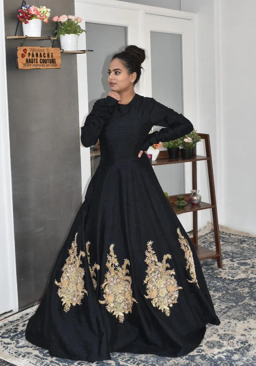 Energetic Black Color Partywear Anarkali gown
