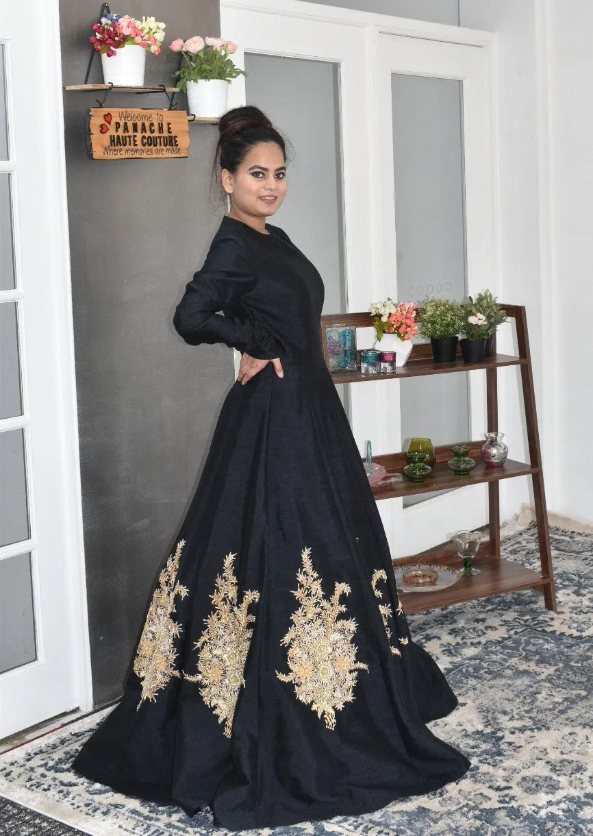 Energetic Black Color Partywear Anarkali gown