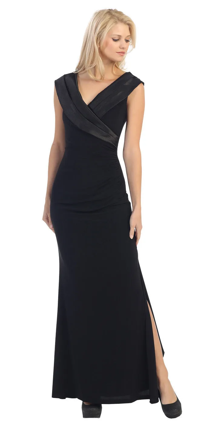 Eureka 2043 Overlapping V-Neck Long Thigh Slit Gown