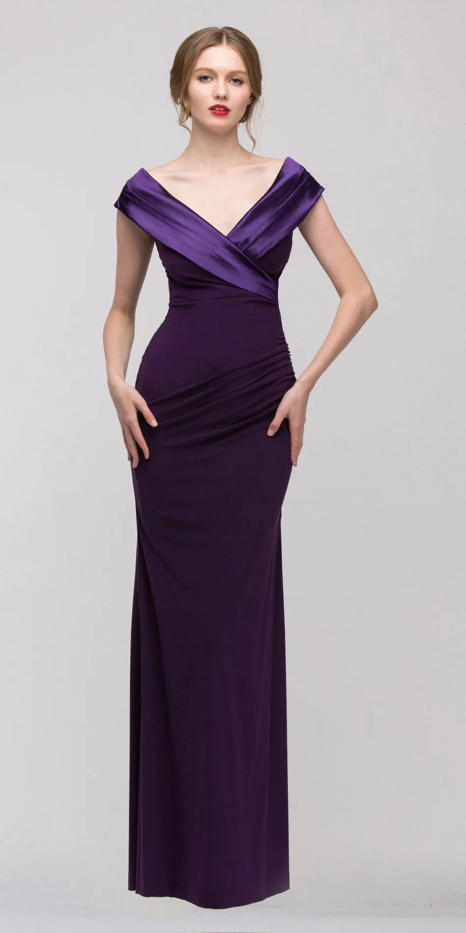 Eureka 2043 Overlapping V-Neck Long Thigh Slit Gown