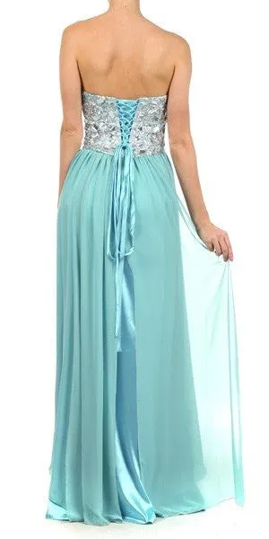 Eureka 2500 Corset Bodice Strapless Thigh Slit Long Gown
