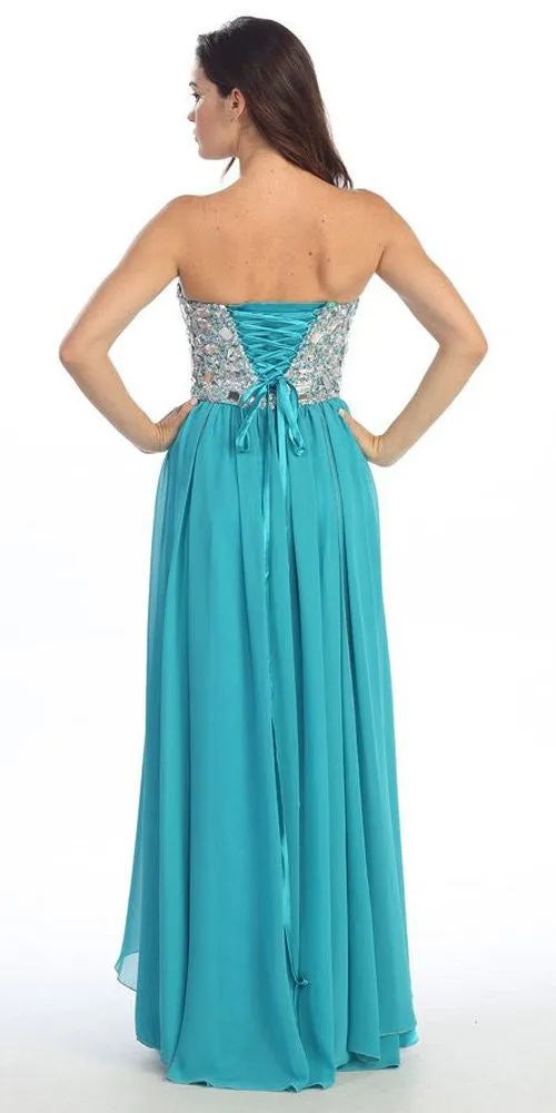 Eureka 2500 Corset Bodice Strapless Thigh Slit Long Gown