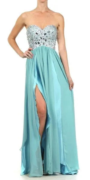Eureka 2500 Corset Bodice Strapless Thigh Slit Long Gown