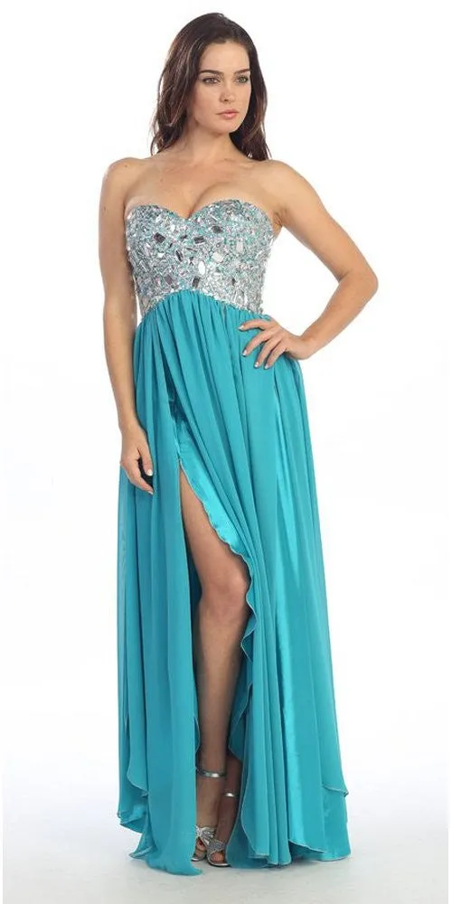 Eureka 2500 Corset Bodice Strapless Thigh Slit Long Gown