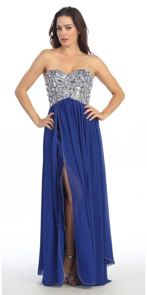 Eureka 2500 Corset Bodice Strapless Thigh Slit Long Gown