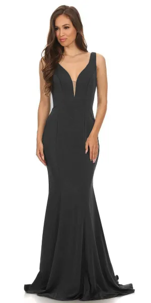 Eureka 6010 Plunging V-Neck Floor Length Mermaid Dress