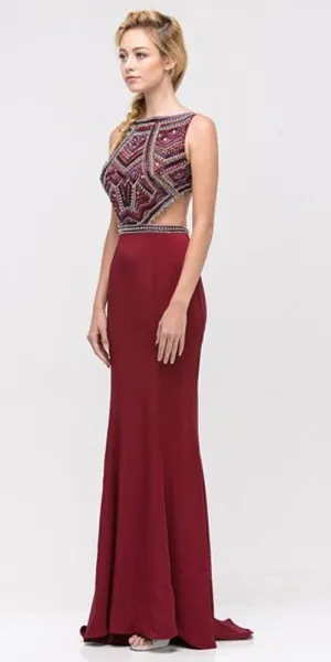 Eureka 6200 Long Beaded Cut Out Bodice Fitted Gown