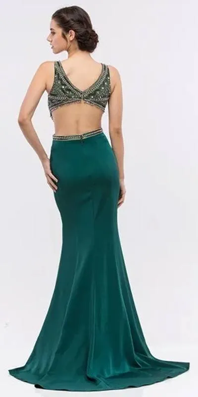Eureka 6200 Long Beaded Cut Out Bodice Fitted Gown