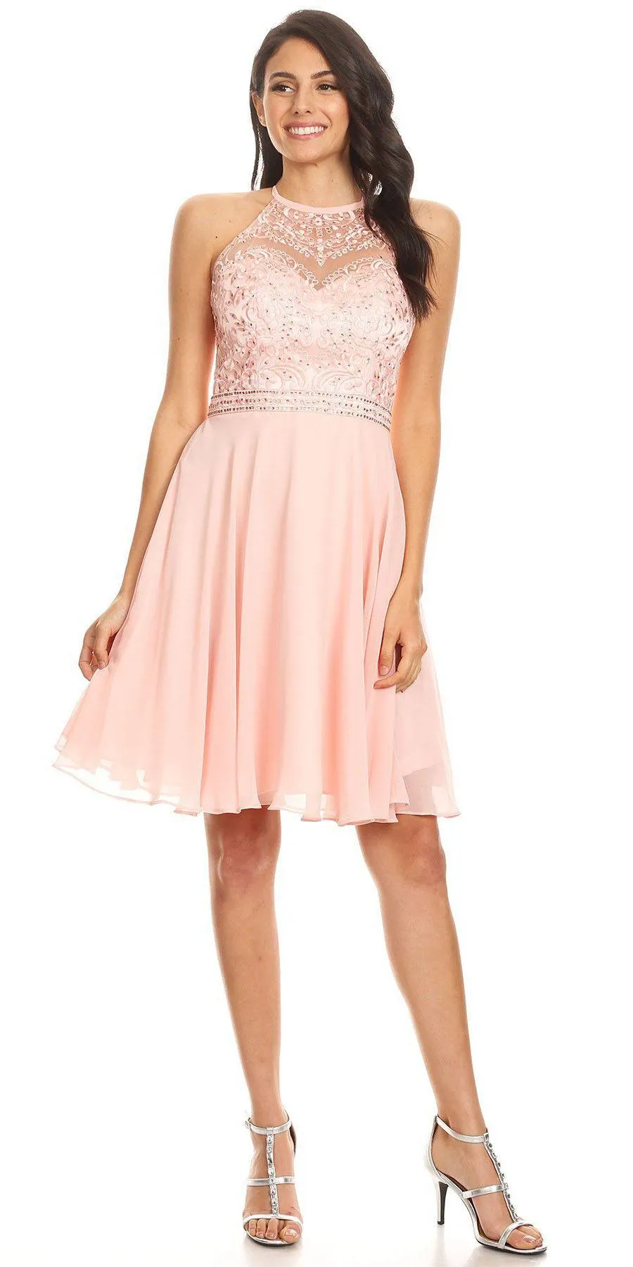 Eureka 8222 Halter Short Fit and Flare Homecoming Dress